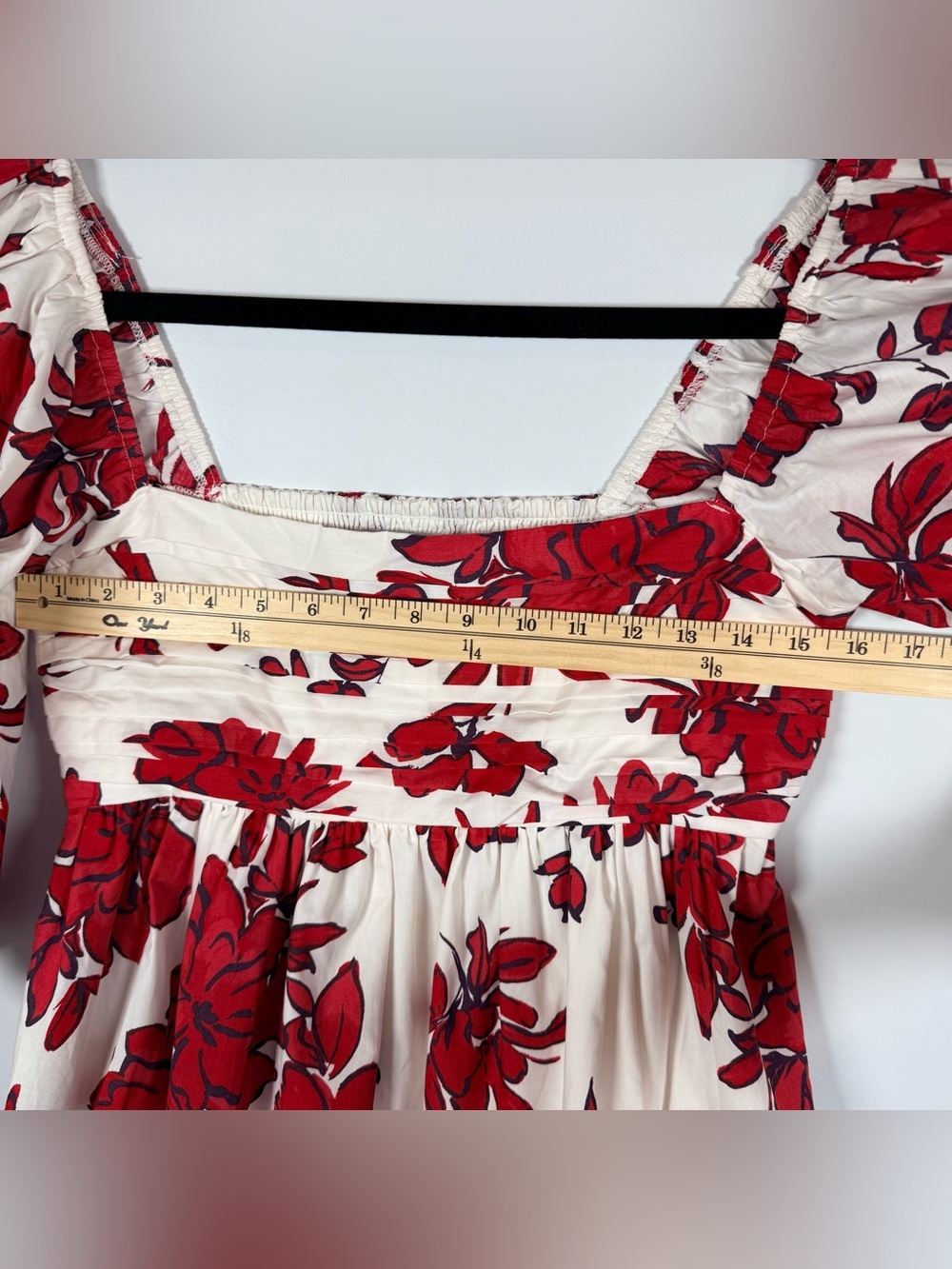 Abercrombie & Fitch Smocked Dress Red Floral Accents Pockets Cottagecore Size M - Picture 11 of 12